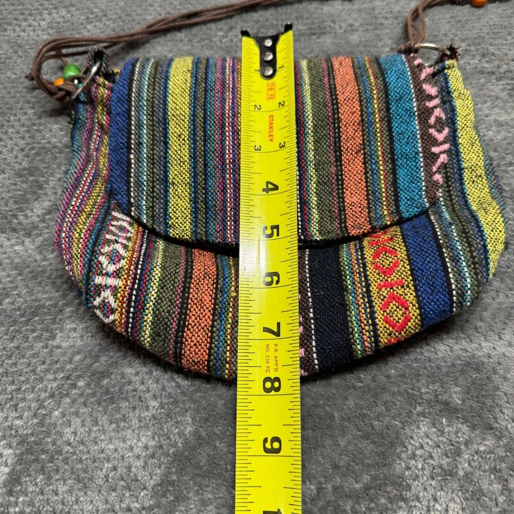 Aztec Boho Woven Striped Crossbody Bag Multi-Color Beaded Strap Festival Purse
